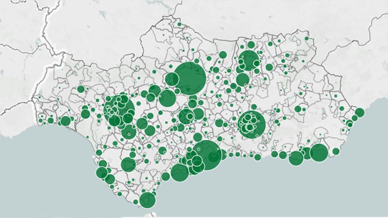 Mapa de contagios en Andalucía por municipios