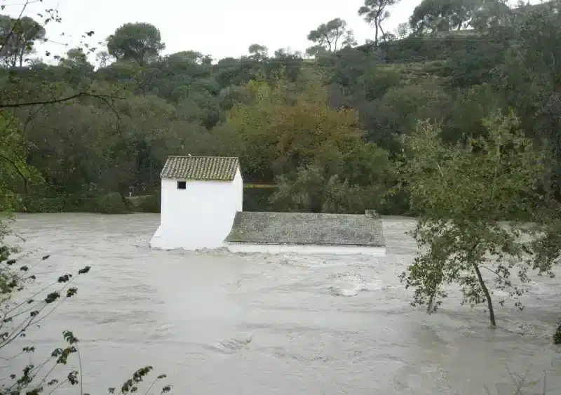 La crecida del río Guadaíra tras las lluvias en Alcalá. Álvaro Vázquez